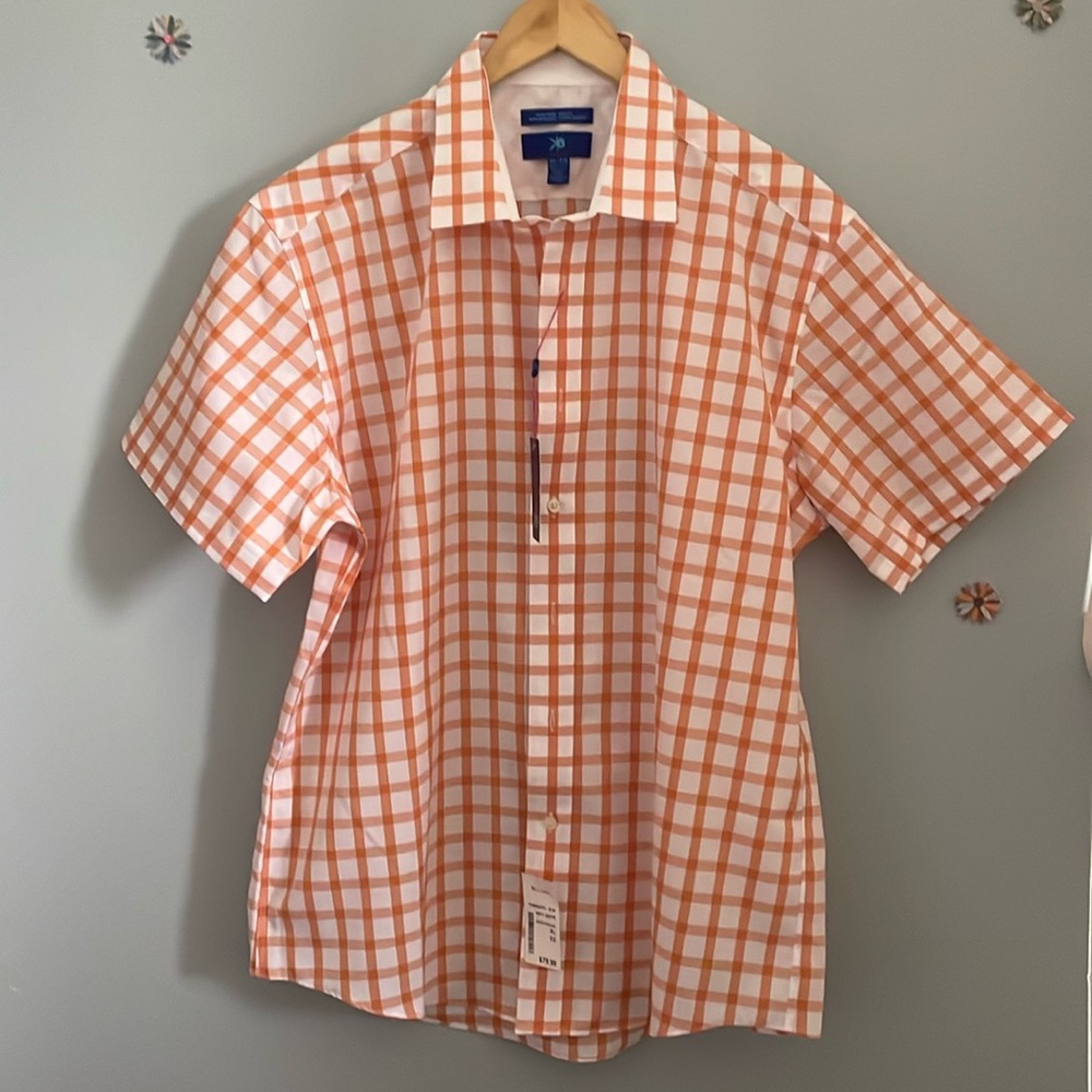 3/$25 Egara Cotton Plaid Short Sleeve Shirt Orange Size XL